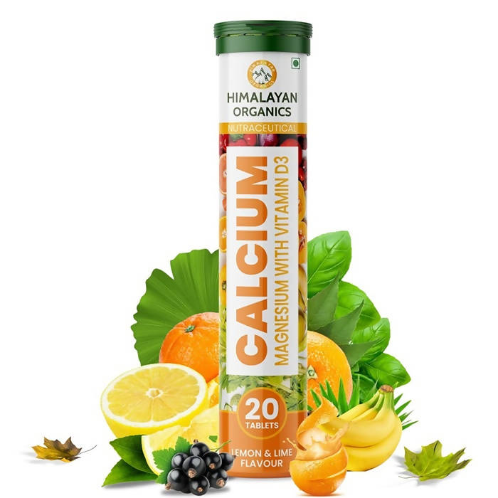 Himalayan Organics Calcium, Magnesium With Vitamin D3 Lemon & Lime Flavour Tablets | Grocsy
