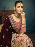 Anaita Peach Premium Embroidered with servos waki diamond Vichitra Silk Stitched Salwar Suit | Grocsy