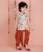 Joban Fashion Kids Island Cotton Sleeveless printed Kurta and Solid Dhoti - Rust | Grocsy