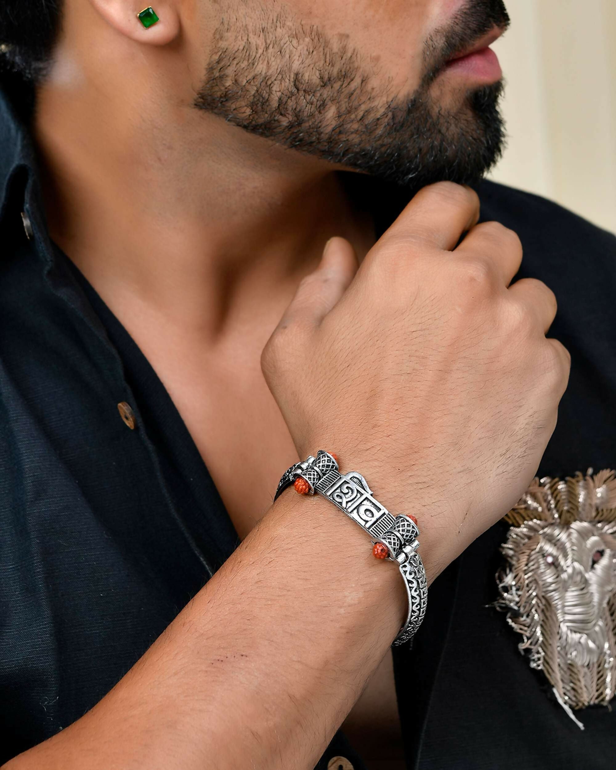 VOJ Silver Plated Shiv Kada Bracelet