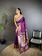 Joban Fashion Magenta Peacock & Floral Motifs Soft Lichi Silk Kanchipuram Saree | Grocsy