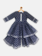 Ahalyaa Navy Pure Cotton Digital Printed Kids Kurta Sharara Set For Girls | Grocsy