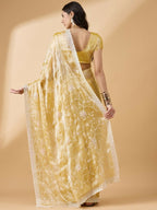 Pink Tissue Slub Embroidered Saree with Unstitched Blouse - Vairagi | Grocsy