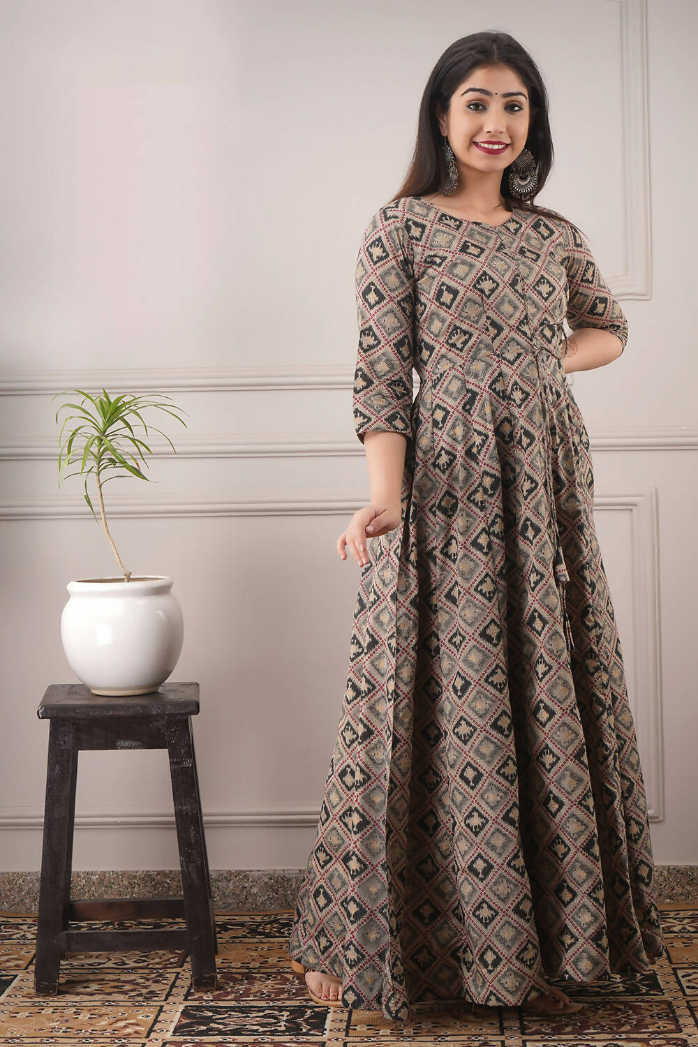 Partywear Designer Hand Screen and Foil Print Multi Pure chanderi Gown - Anbazaar | Grocsy