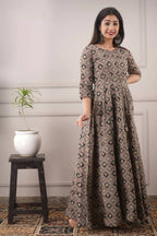 Partywear Designer Hand Screen and Foil Print Multi Pure chanderi Gown - Anbazaar | Grocsy