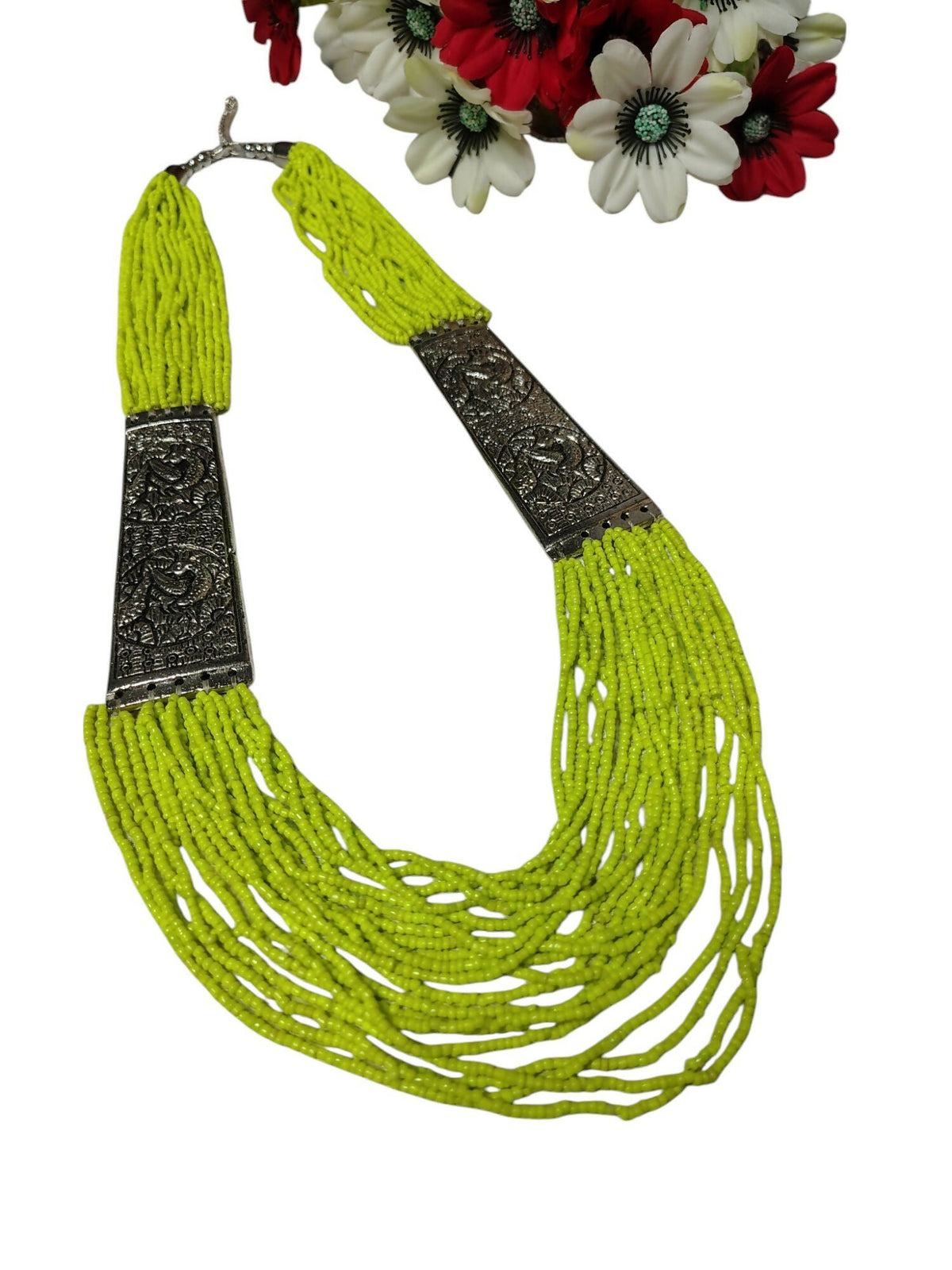 Inhanns Saree Shobha Statement Necklace - Neon Green Necklace | Grocsy