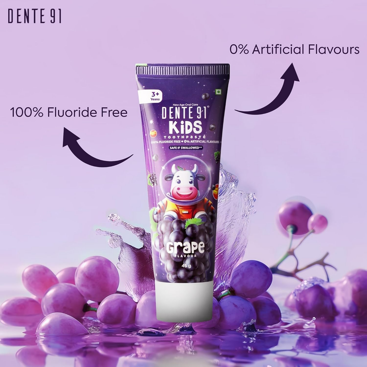 Dente91 Kids Toothpaste Protects Against Dental Caries & Hypersensitivity Fluoride Free Grape Flavour | Grocsy