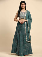 Green Georgette Embroidered Lehenga choli with Dupatta - Dhara | Grocsy