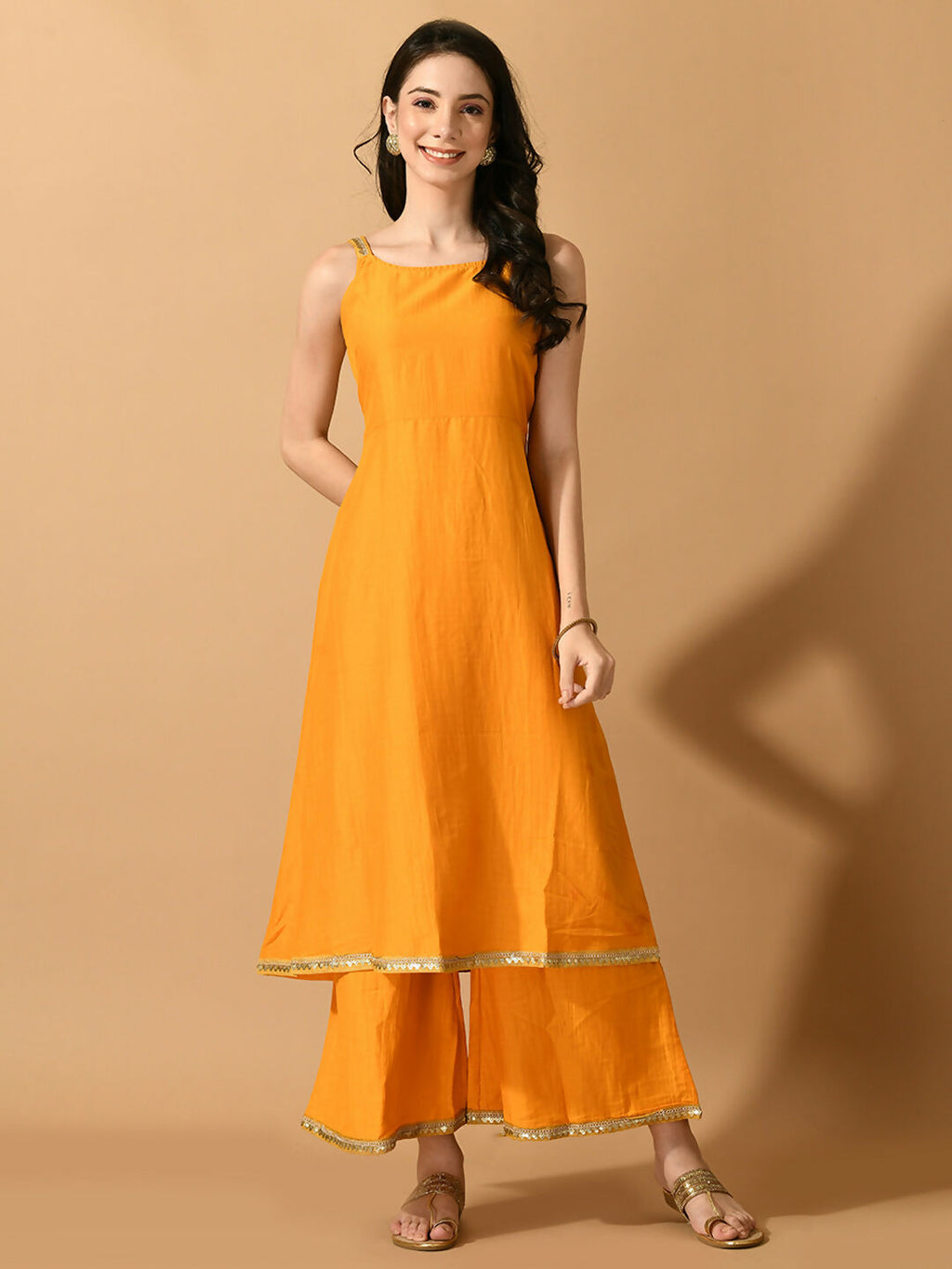 Myshka Women's Yellow Solid Party Kurta Sets | Grocsy