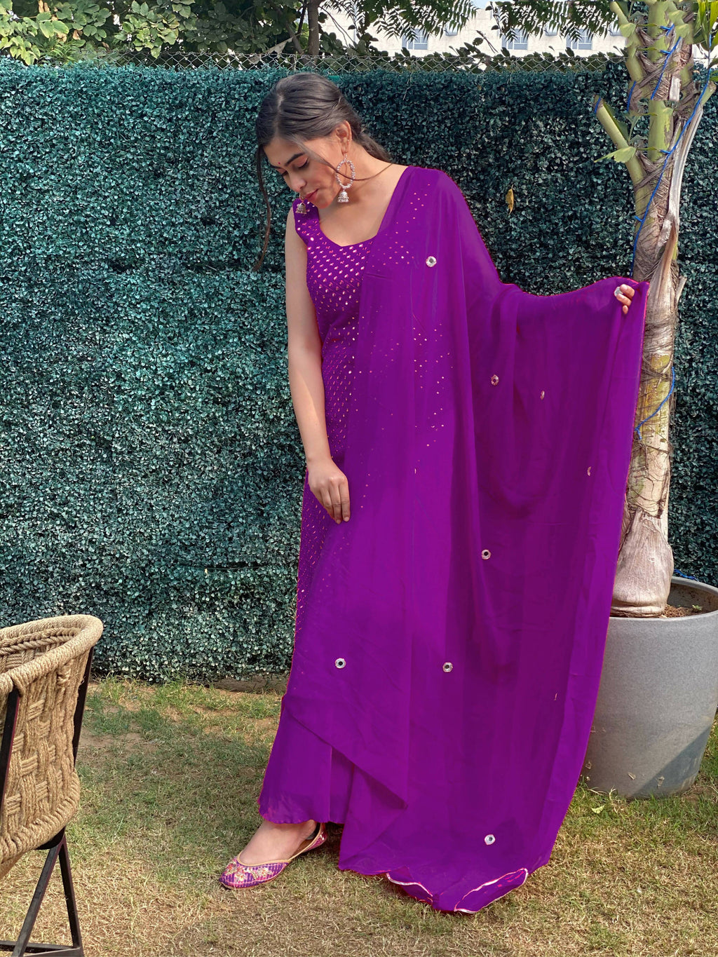 Partywear Designer Purple Georgette Palazzo Suit - Anbazaar | Grocsy