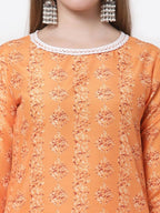 Myshka Mustard Color Cotton Printed Kurta With Pant Dupatta Set | Grocsy