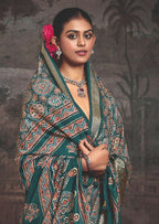 Joban Fashion Rama Green Dola Tussar Silk Self Jacquard Border Saree | Grocsy
