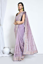 Purple Organza Satin Silk Sequence Embroidered with Stone work Saree - Nimaya Benzy | Grocsy