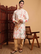 Off White Cotton Printed Chikankari Embroidery Work Kurta - Mahotsav | Grocsy