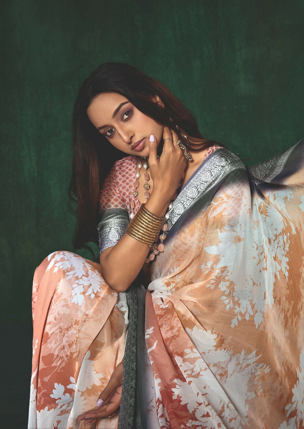 Joban Fashion Dola Silk With Zari Border Shaded Multi Color Work Saree | Grocsy