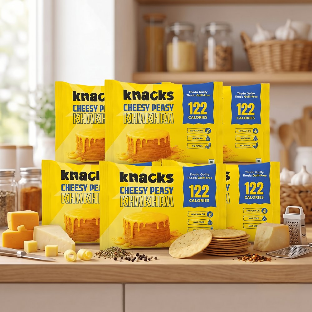 Knacks Coin Khakhra Crisps - Cheesy Peasy Flavour | Grocsy