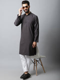 Even Apparels Black Color Pure Cotton Men's Kurta With Band Collar (CHK1166) | Grocsy