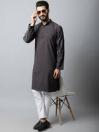 Even Apparels Black Color Pure Cotton Men's Kurta With Band Collar (CHK1166) | Grocsy
