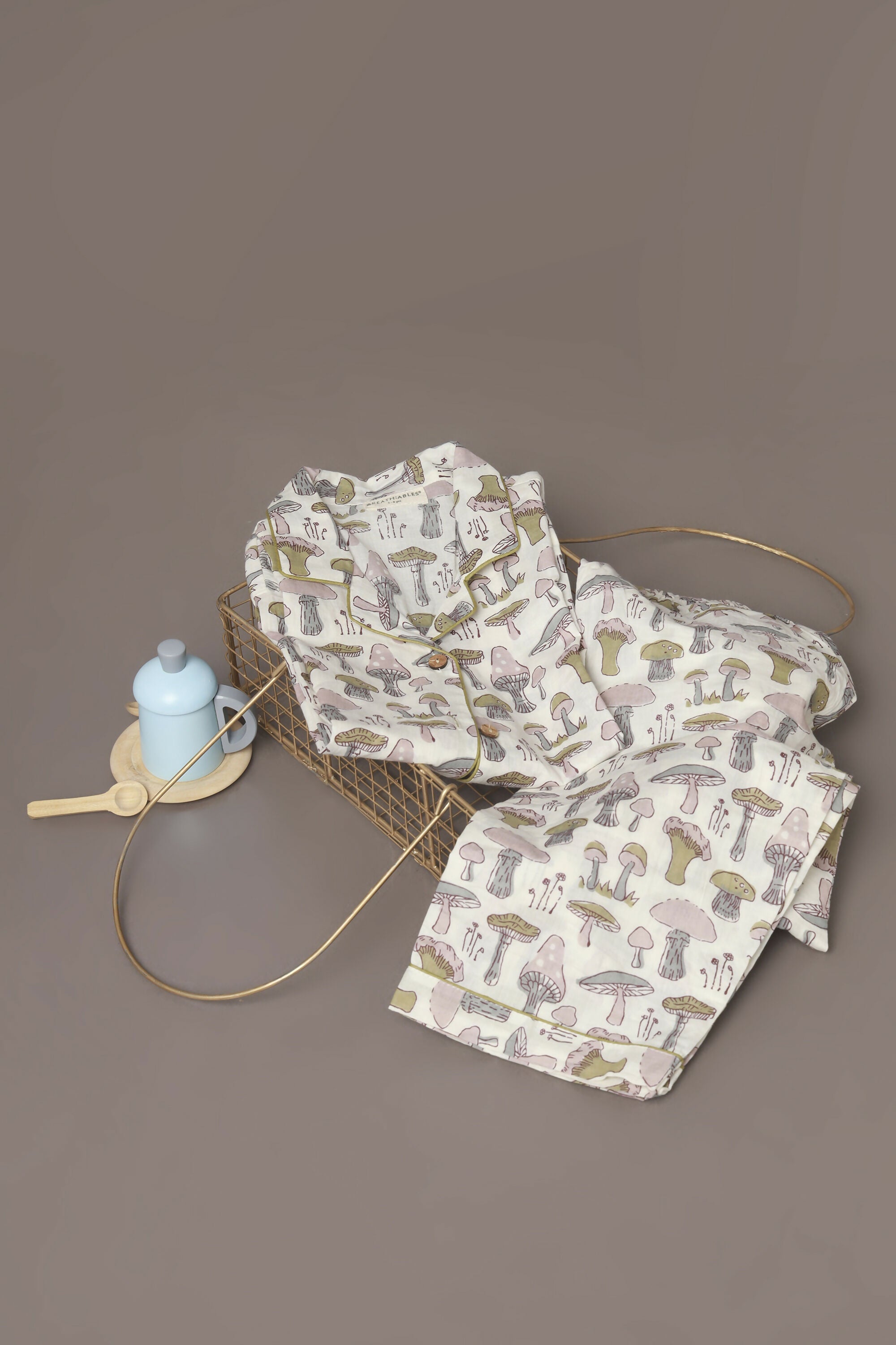 Breathables Kids Cotton White Mushroom Print Shirt & Pyjama Boys & Girls Night Suit | Grocsy