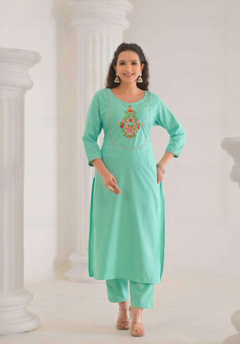 Ethnic Festive Wear Reyon Slub Tile Stitched Suit With Dupatta - Tanisha | Grocsy