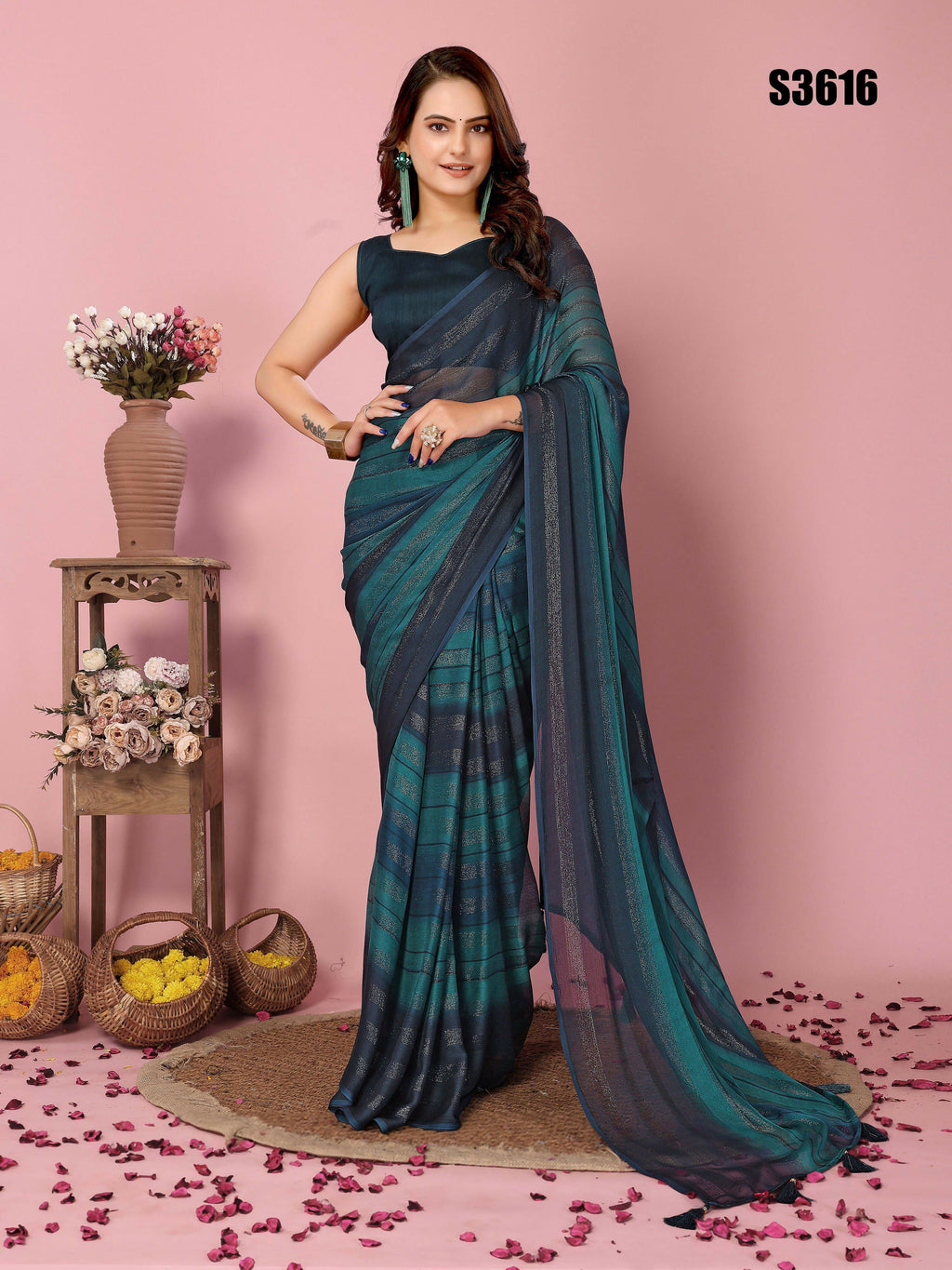 Attractive These Party Wear Ready To Wear Saree - Blue | Grocsy