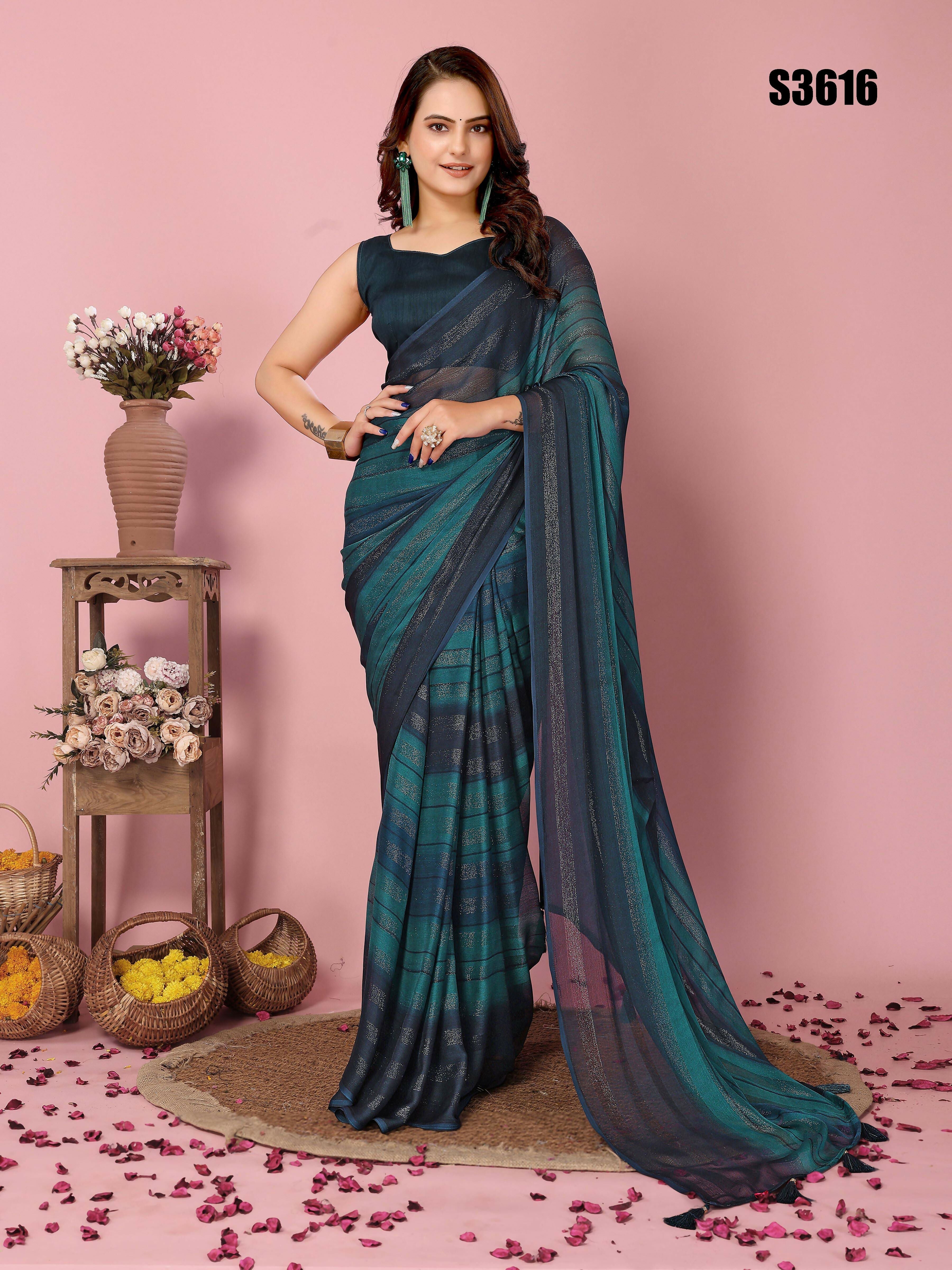 Attractive These Party Wear Ready To Wear Saree - Blue | Grocsy