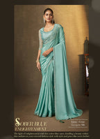 Light Blue Crepe Georgette Silk Embroidered with Swaroski Work Saree With Unstitched Blouse Piece - Norita Royal Erisha | Grocsy