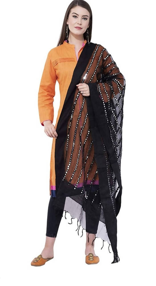 Mominos Fashion Black Orgenza Mirror Stripe Dupatta | Grocsy