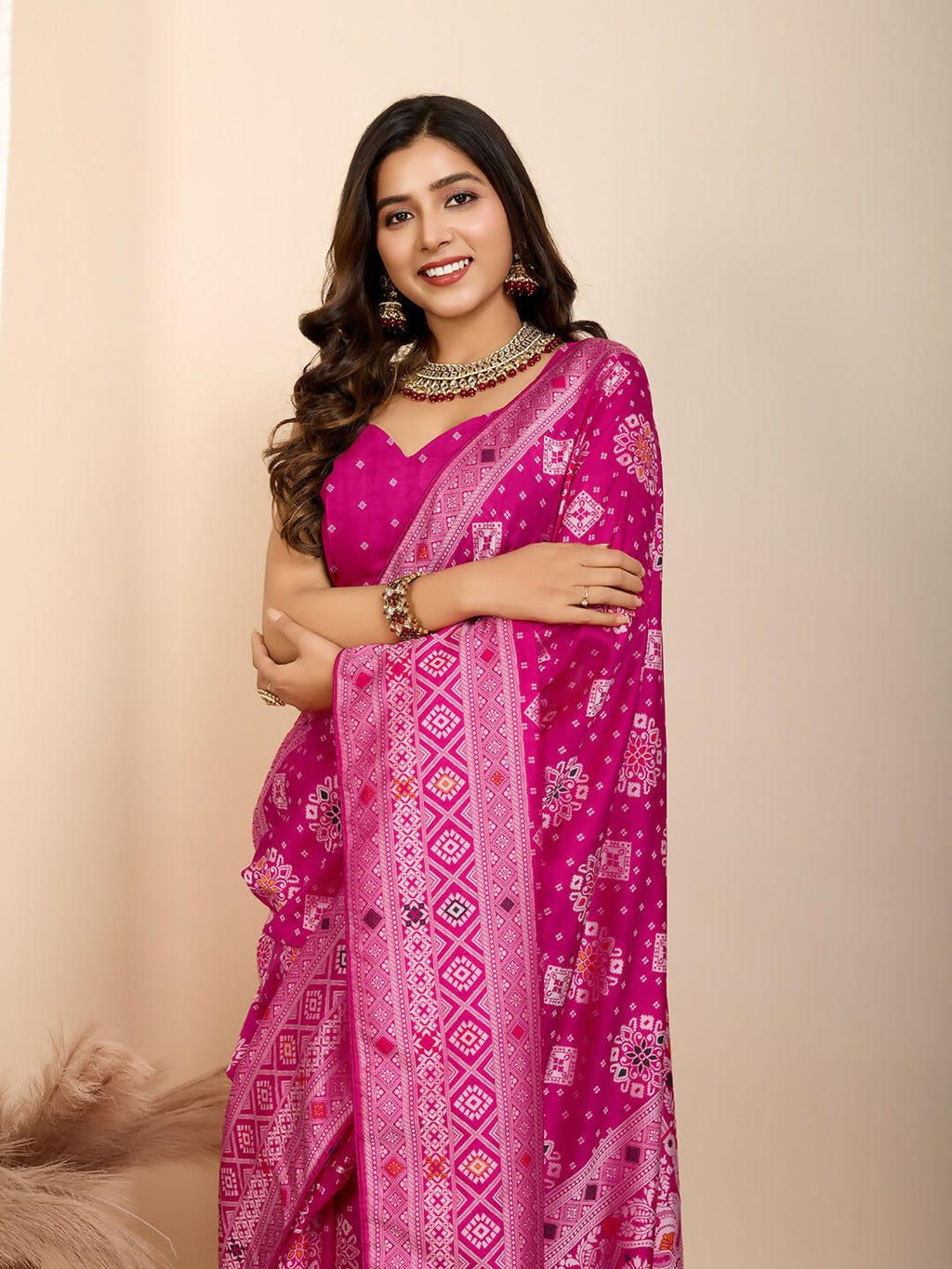 Pink Soft Silk Woven Meenakari Designer Saree - Vedanti | Grocsy