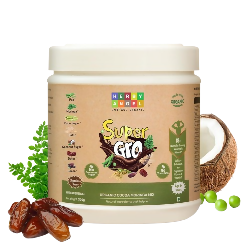 Herby Angel SuperGro Organic Cocoa Moringa Mix for Kids | Chocolate Flavour | Grocsy