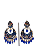 Royal Blue Gold-Polished Brass & Pearl Dangle Women Earrings| Hand Painted Meenakari Chandbali Traditional Ethnic Wear Earrings By House of Ree - Swadesiicart