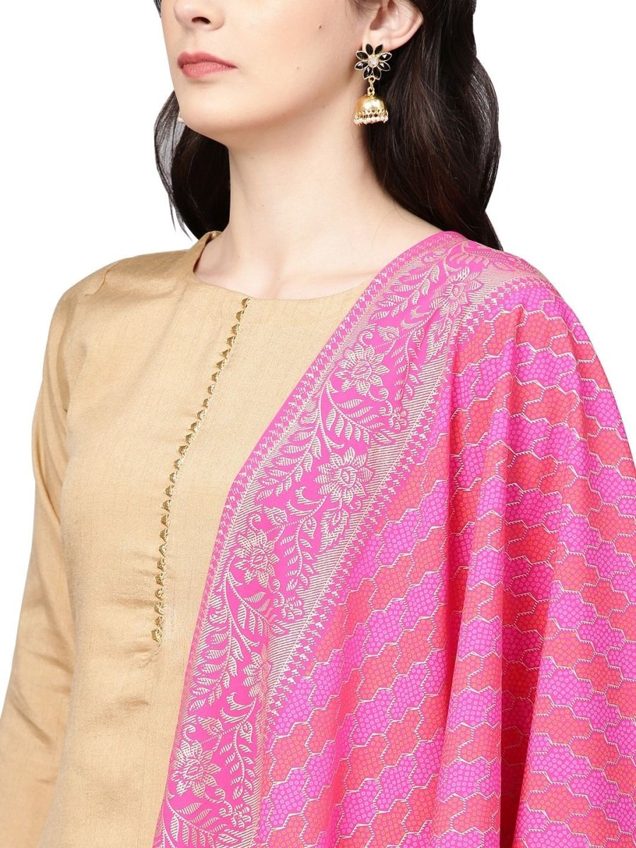 Ahalyaa Women's Faux Silk Kurta Pant Set with Traditional Bandhini Print Dupatta | Grocsy