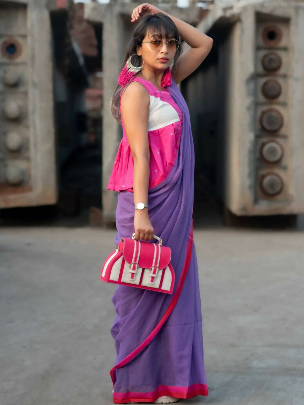 Suta Lavender Solid Mul Cotton Saree | Grocsy
