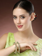 NVR Women's Set Of 2 Gold-Polished Kundan-Studded Bangles