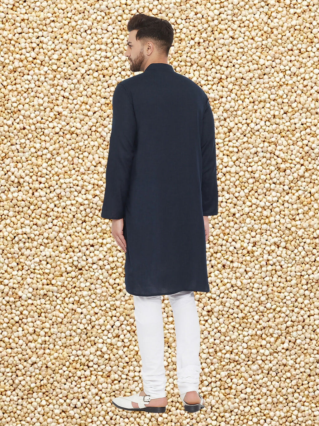Even Apparels Men's Pure Cotton Navy Kurta | Grocsy