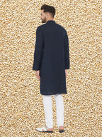 Even Apparels Men's Pure Cotton Navy Kurta | Grocsy
