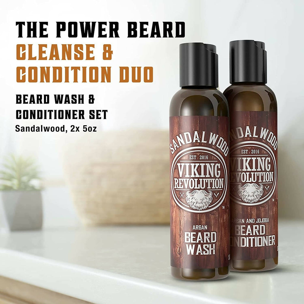Viking Revolution Sandalwood Beard Wash and Beard Conditioner Combo | Grocsy