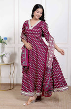 Miravan Women's Maroon embroidered Anarkali Kurta and Dupatta | Grocsy