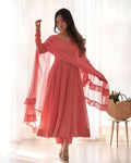 Joban Fashion Peach Kurta Set Georgette Sequence Embroidery Work | Grocsy