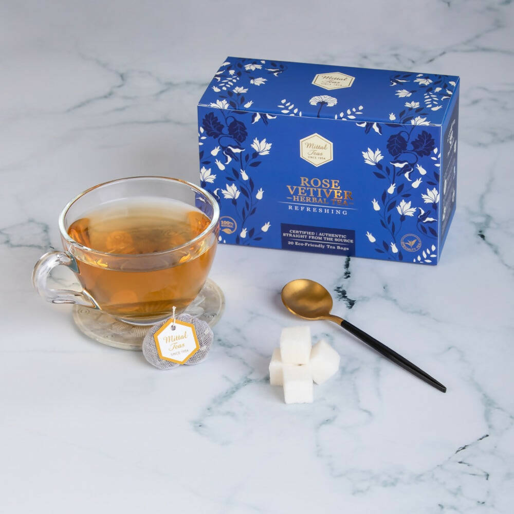 Mittal Teas Rose Vetiver Herbal Tea - Eco Friendly Bags | Grocsy
