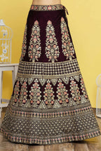 Wine Velvet Semi-Stitched Wedding Bridal Lehenga - Nimaya | Grocsy