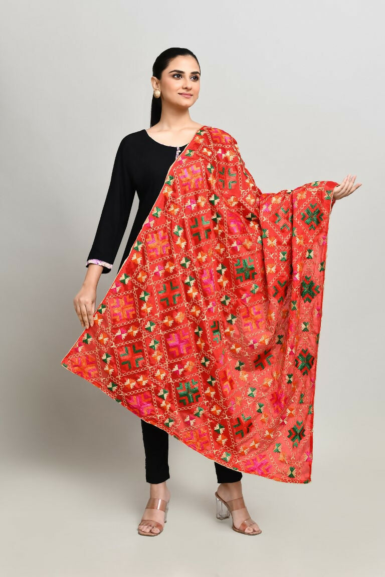 Joban Fashion Multi Color Cotton Embroidery Work Phulkari Dupatta | Grocsy