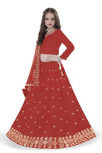 Dwiden Red Queen Tafetta Sattin Semi-Stitched Girl's Lehenga Choli | Grocsy