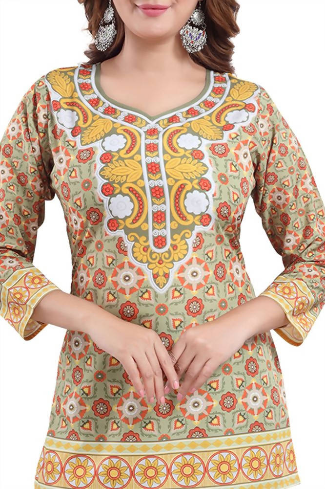Snehal Creations Faux Crepe Printed Tunic Top | Grocsy