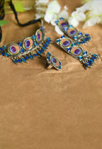Mominos Fashion Johar Kamal Oxidised Silver-Plated Brass Finish Peacock Wings Choker For Women | Grocsy