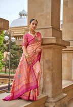 Bittersweet Peach Superior V.P.Silk Woven Printed Patola Silk Saree - Rewaa Milano | Grocsy