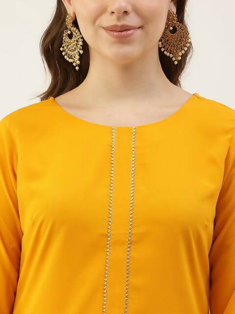 FIORRA Women's Yellow Poly Crepe Straight Kurta Pant With Dupatta | Grocsy