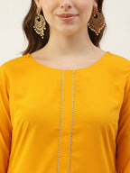 FIORRA Women's Yellow Poly Crepe Straight Kurta Pant With Dupatta | Grocsy