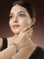 NVR Women's Silver-Toned German Silver Oxidised Kada Bangle