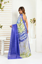 Vastranavya Blue Digital Printed Linen Ready To Wear Designer Saree with Unstitched Blouse | Grocsy